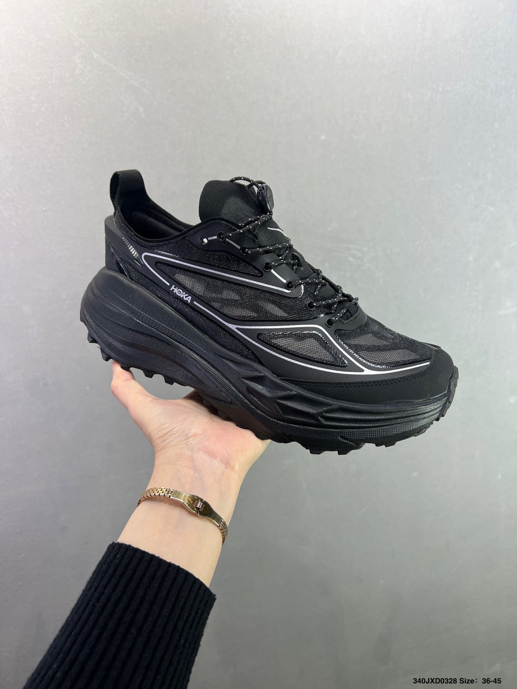HOKA ONE ONE Stinson 7 Low-Top Professional Trail Running Shoes-Black-11415313633